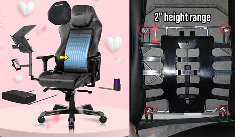 DXRacer internal lumbar support adjustments