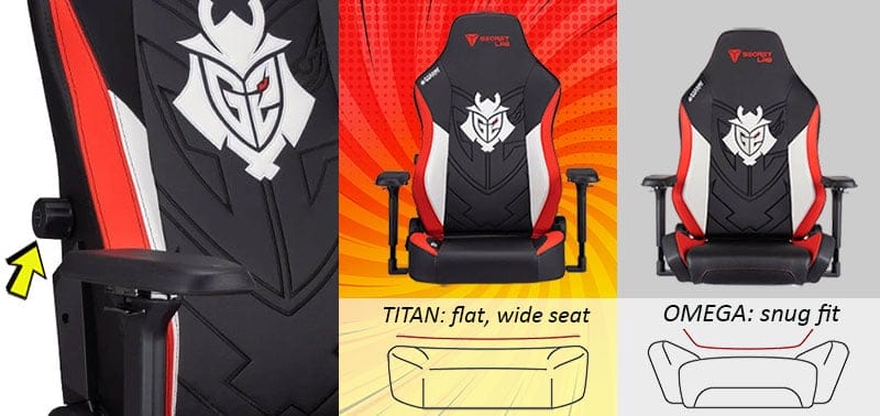 Secretlab Titan and Omega G2 Esports chairs