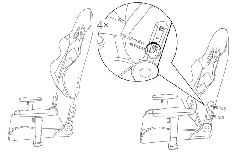 DXRacer assembly of backrest to seat