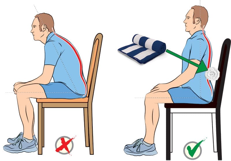 Using a towel for lower back support