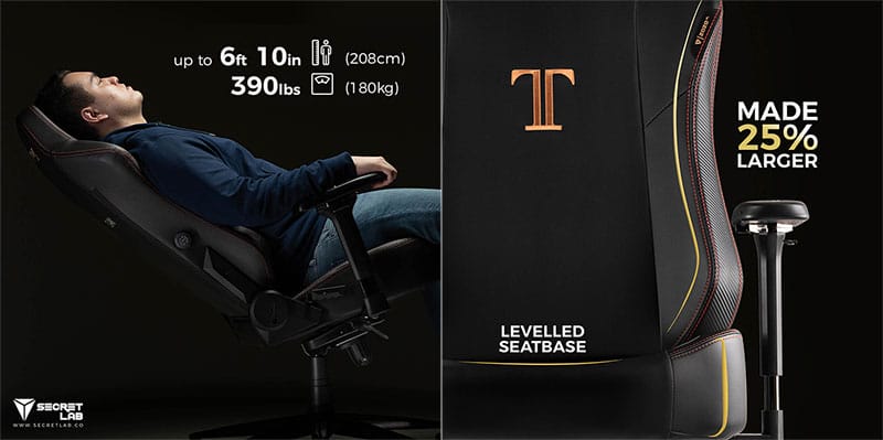 Secretlab Titan Xl extra large sizing details