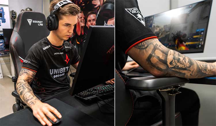 Pro esports player using gaming chair armrests