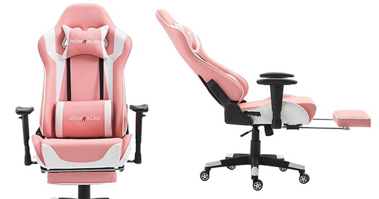 Nokaxus pink gaming chair with footrest