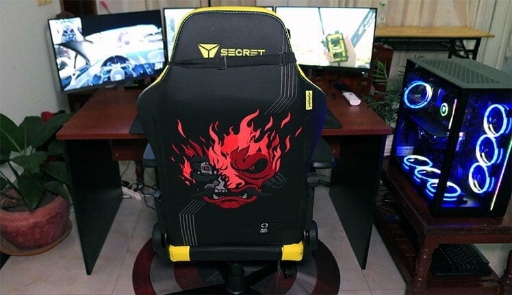 Cyberpunk gaming chair at workstation