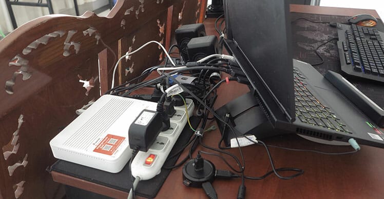 Ugly mess of cables behind computer