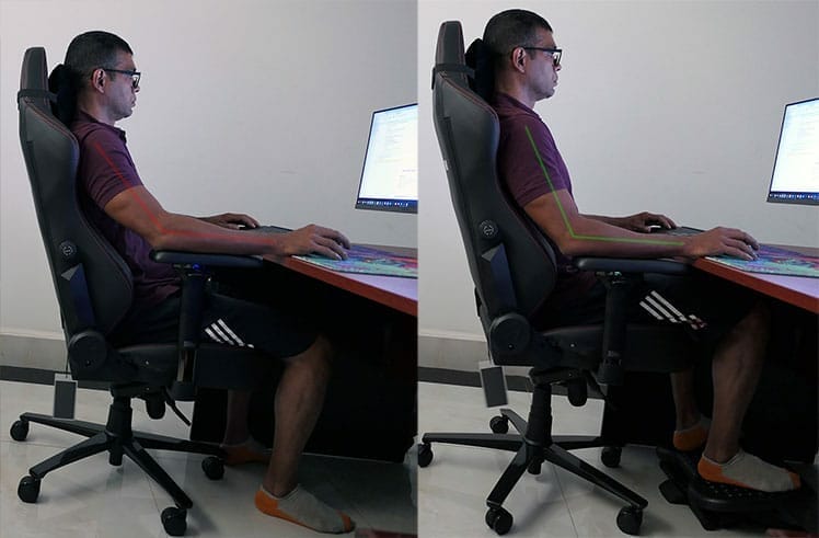Sitting with and without a footrest comparison