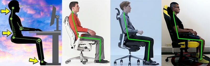 Neutral sitting examples in various ergonomic chairs