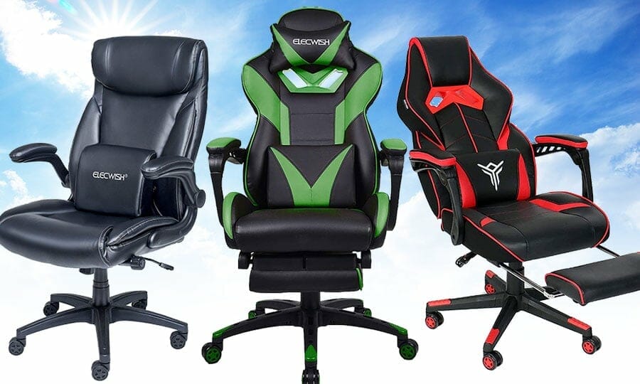 ELECWISH Massage Gaming Office Chair with Foot rest & Lumbar Support Ergonomic PC High Back Pu Leather Desk Chair for Home 