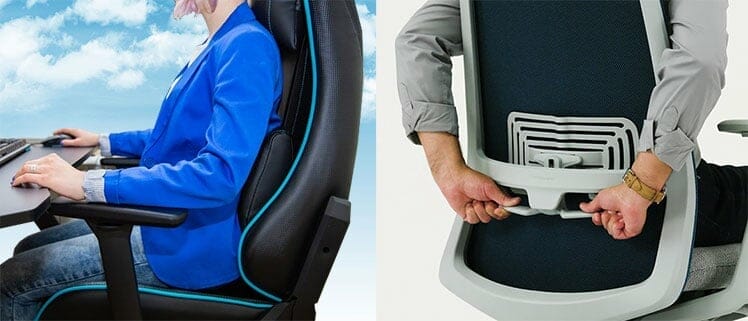 Lumbar support types in different chairs