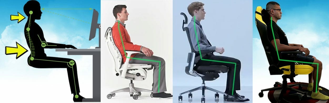 Neutral posture examples using different types of ergonomic chairs