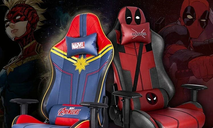 Captain Marvel and Deadpool gaming chairs