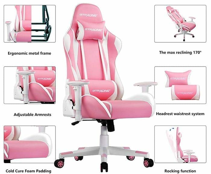 Click to expand GTRacing Pink gaming chair features