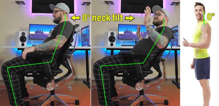 Good neck posture in NeueChair without a headrest