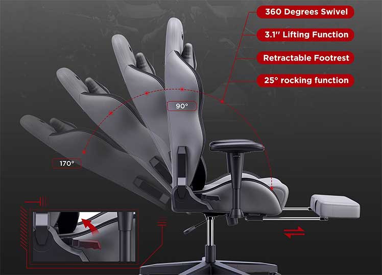 Autofull gaming chair with footrest