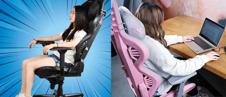 Girls sitting in DXRacer gaming chairs