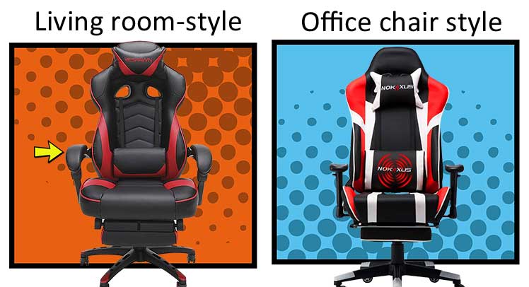 Two types of gaming chairs with footrests