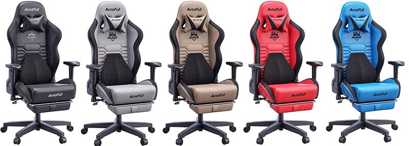 Autofull COnquer Series gaming chairs with footrests