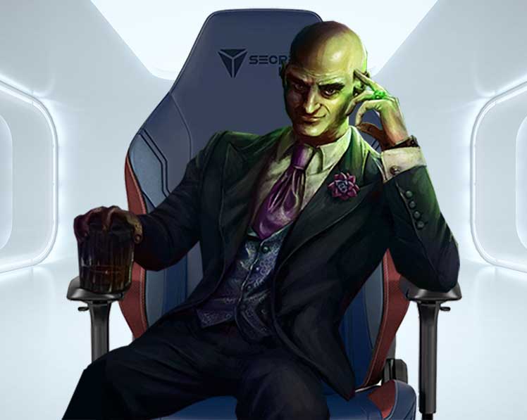 Lex Luthor sitting in Superman gaming chair
