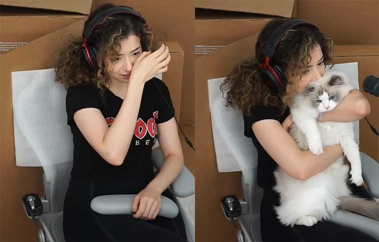 Sad Pokimane with broken chair