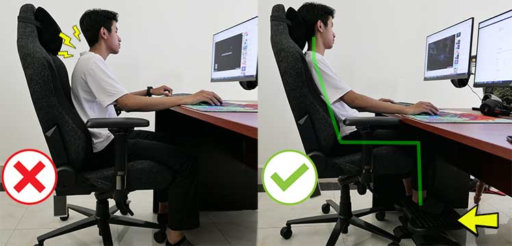 Short user sitting in a small gaming chair