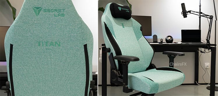 Mint Green fabric chair at a computing station