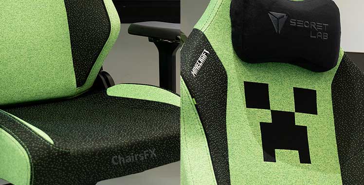 Minecraft gaming chair detailing