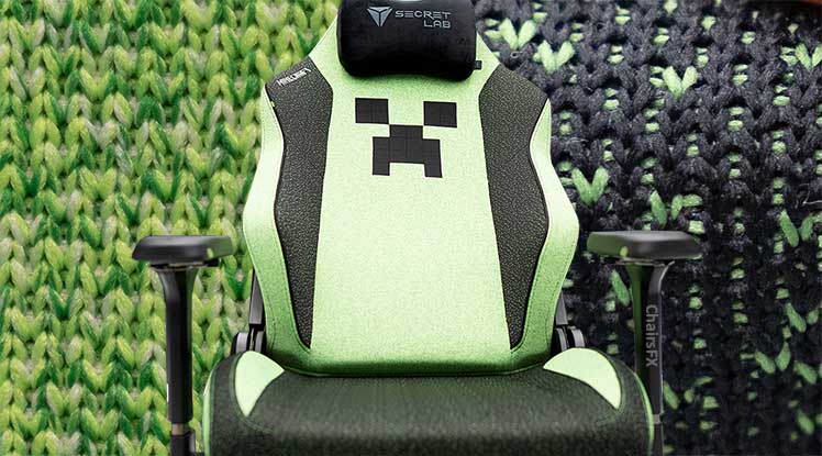 Secretlab Minecraft gaming chair fabric upholstery closeup