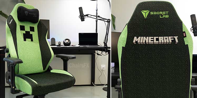 Minecraft gaming chair posed at a workstation