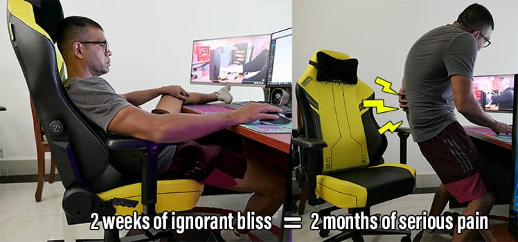 Poor gaming chair sitting style