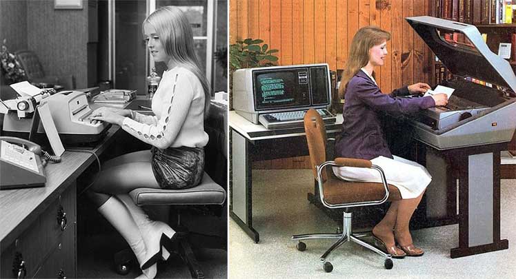 Office worker seating 1970 vs 1990