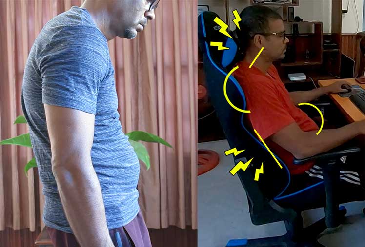 The author's early attempts at using a gaming chair