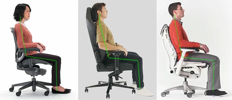 Neutral postures in three different ergonomic chairs