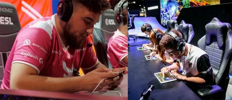 Mobile gaming esports pros with poor posture