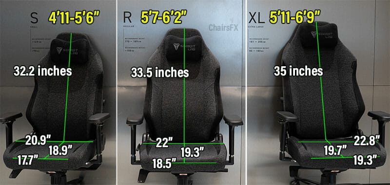 Secretlab TItan chair sizes