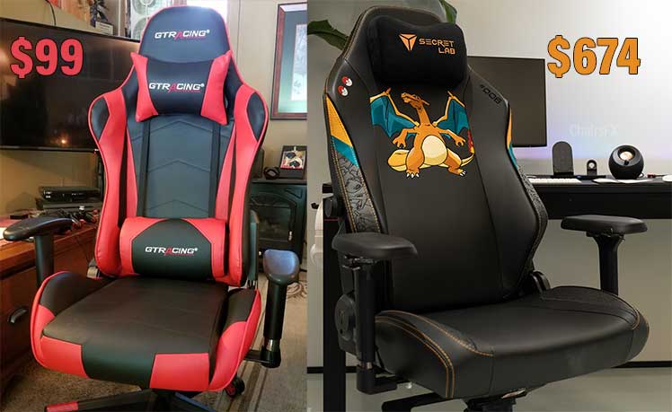 Cheap GTRacing chair next to expensive Secretlab Pokemon chair