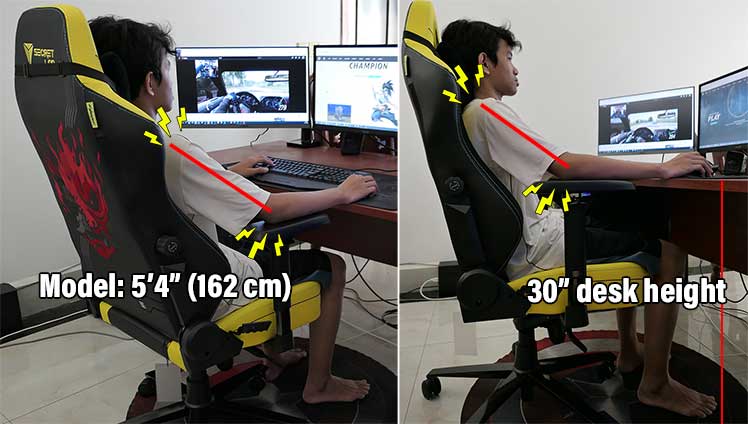 Short person using a desk too tall for them