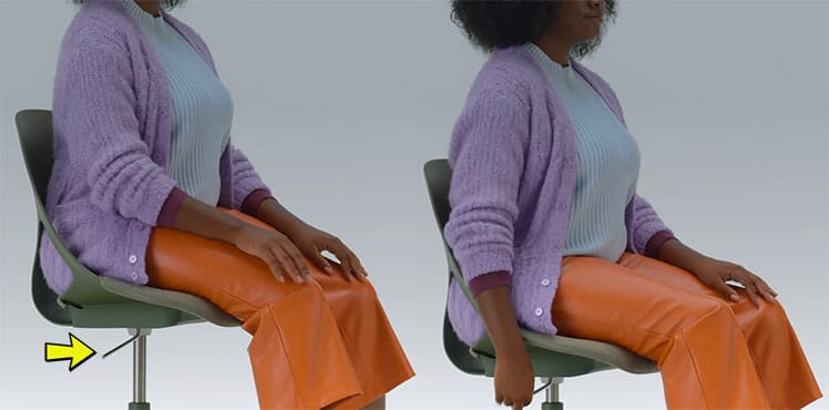 Seated woman adjusting the height in a Zeph chair