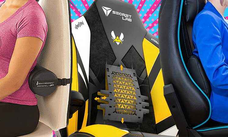 A picture of three popular types of lumbar support systems for gaming chairs