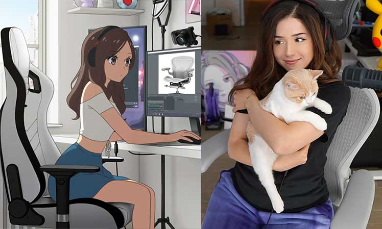 Pokimane using her old gaming chair and new Herman Miller Aeron chair