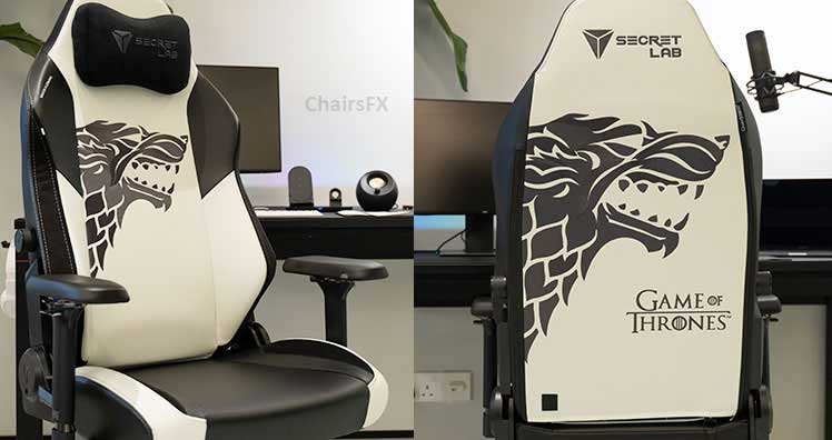 Secretlab Titan House Stark gaming chair and desk; side and rear views