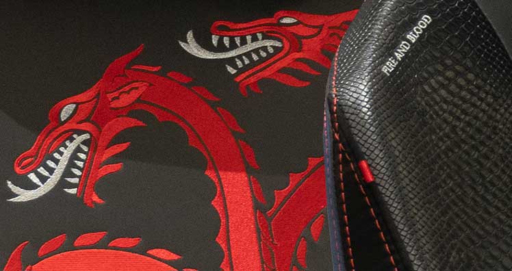 House Targaryen chair embroidery and detailing closeup