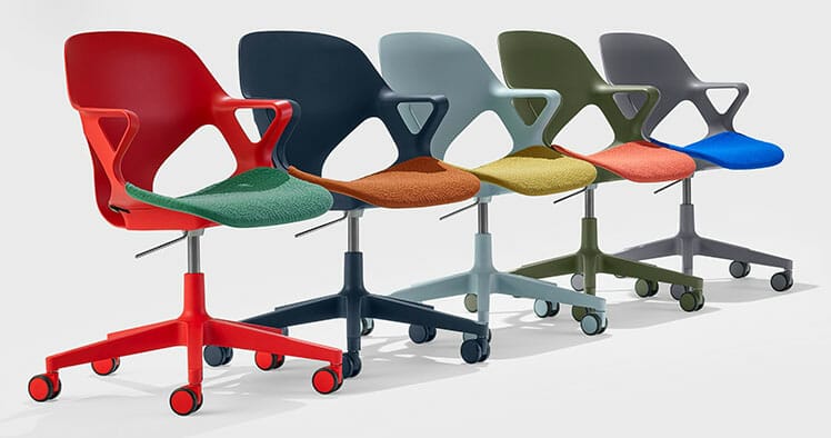 Zeph office chairs in various colors and fabric styles