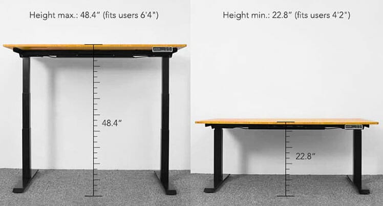 Flexispot E7 Pro desk height adjustment maximum and minimum heights