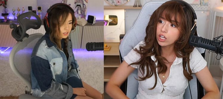Pokimane sitting in a Herman Miller Aeron and Secretlab Titan
