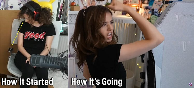 Pokimane using an Aeron and Titan chair