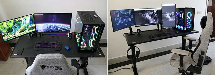 Double and triple screen setups on a desk 59.1" wide 