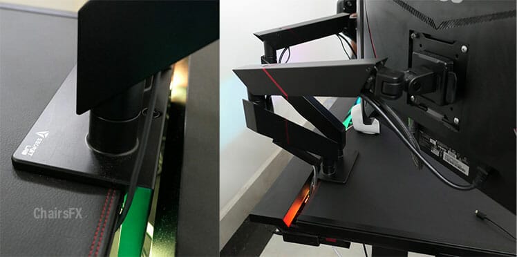 Secretlab dual monitor arms for Magnus Pro desk closeup