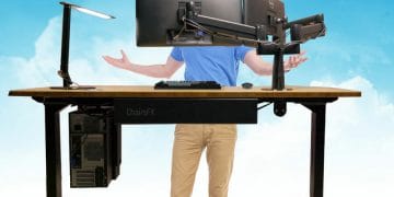 Picture of Uplift V2 desk with PC mount, monitor arms, and cable management