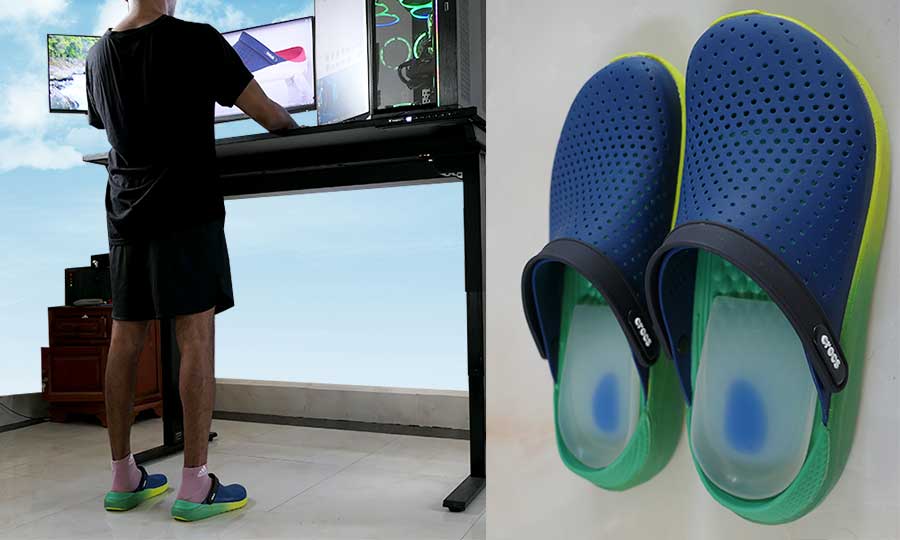 Crocs clogs for anti-fatigue foot support at a standing desk