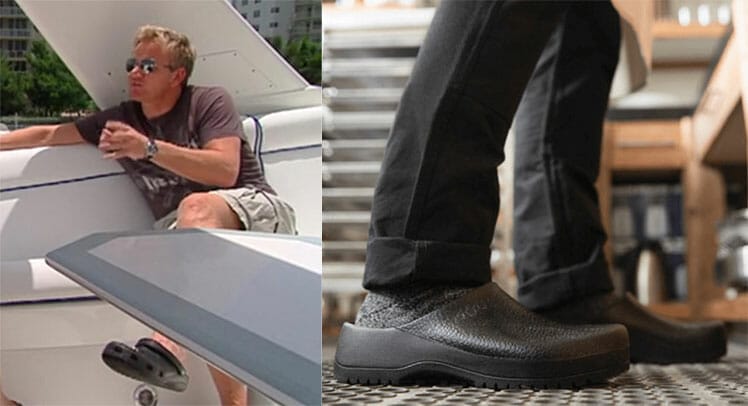 Gordon Ramsey and kitchen staff wearing Crocs